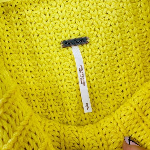 Free People Size Small Oversized Swim Too Deep Lemon Yellow Cowl Neck Sweater - Picture 10 of 12